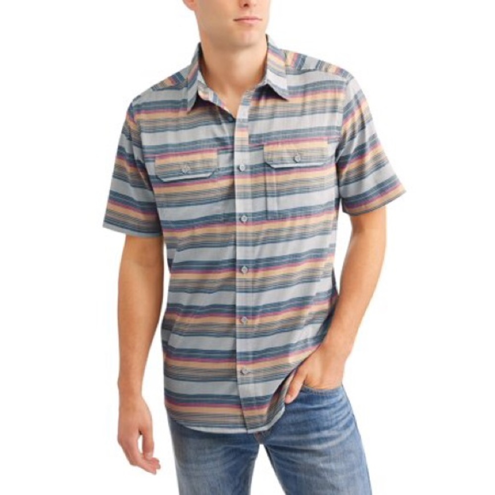 Swiss Tech Woven Button Down Striped Shirt